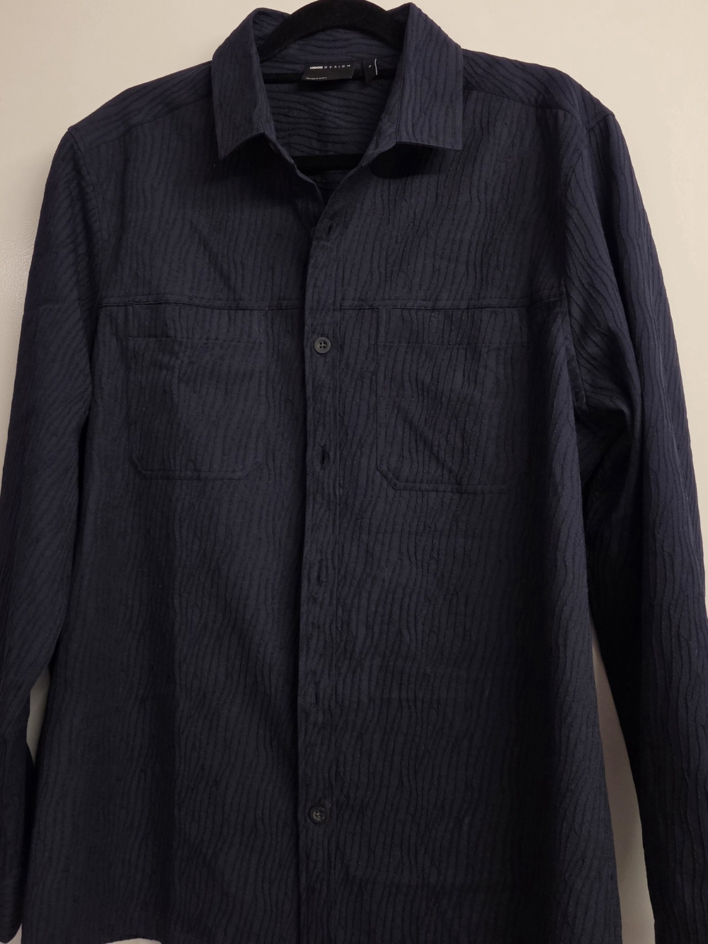 Men's Navy Textured Long-Sleeve Shirt